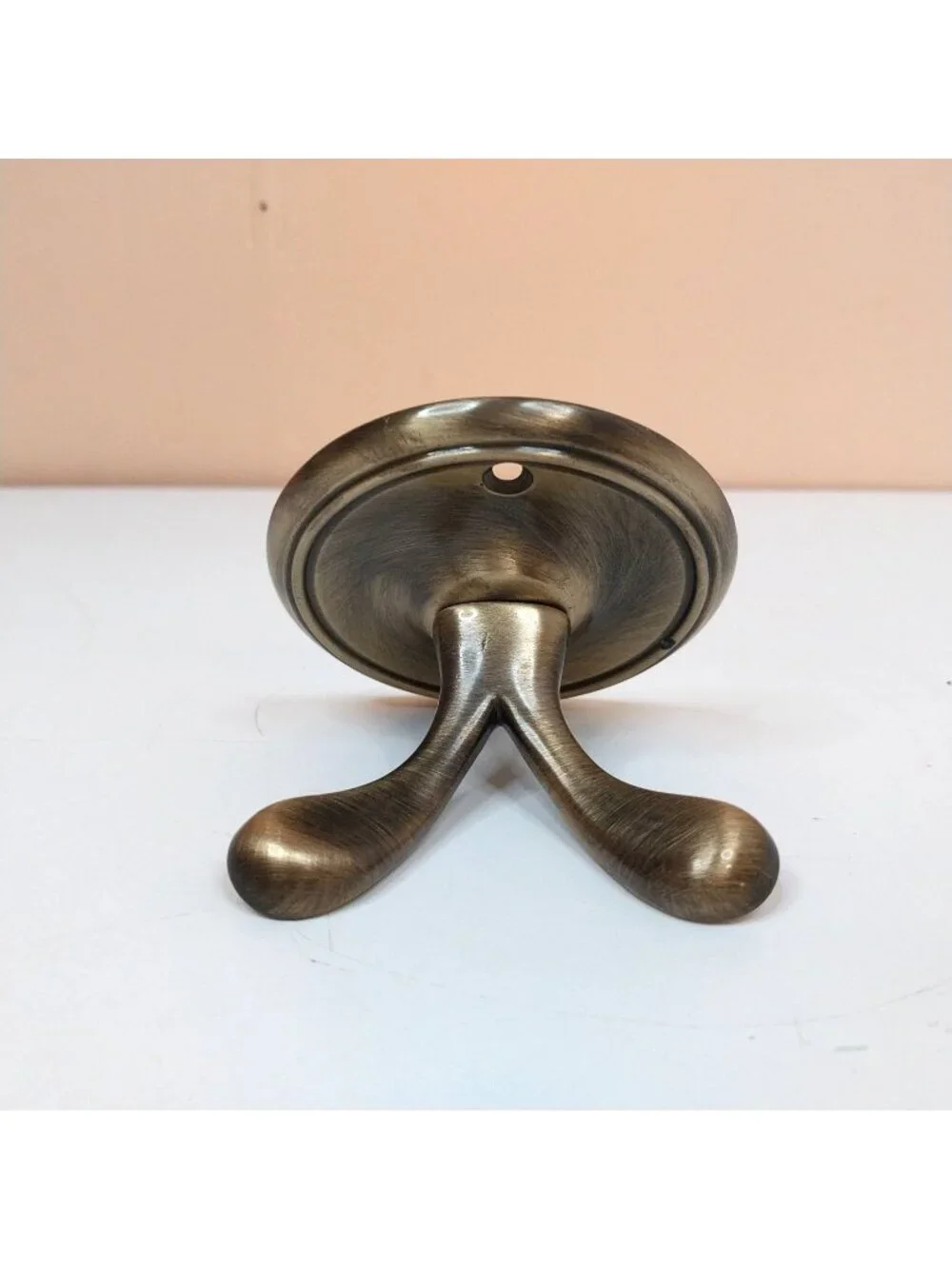 Vintage Satin Brass Wall Towel Hook Dual Prong Design 4 Inches Tall
